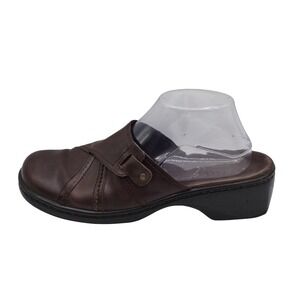 Clarks Shoes Womens Size 9 Brown Leather Clog Mules Slip On Comfort Casual